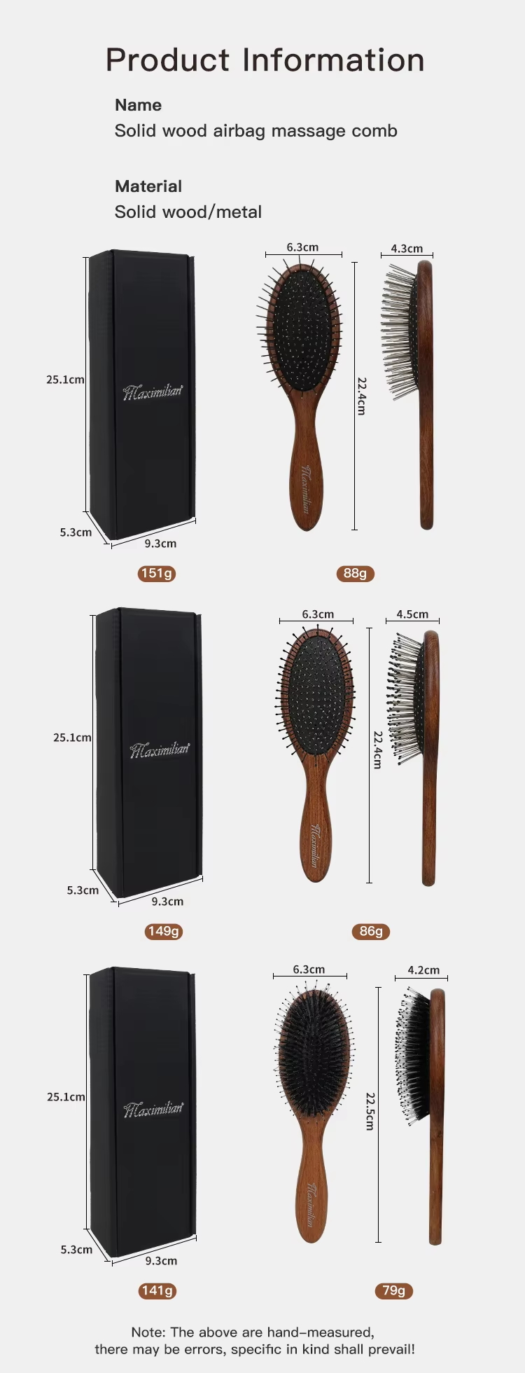 Custom logo Wooden Hair Brush With Wide Tooth