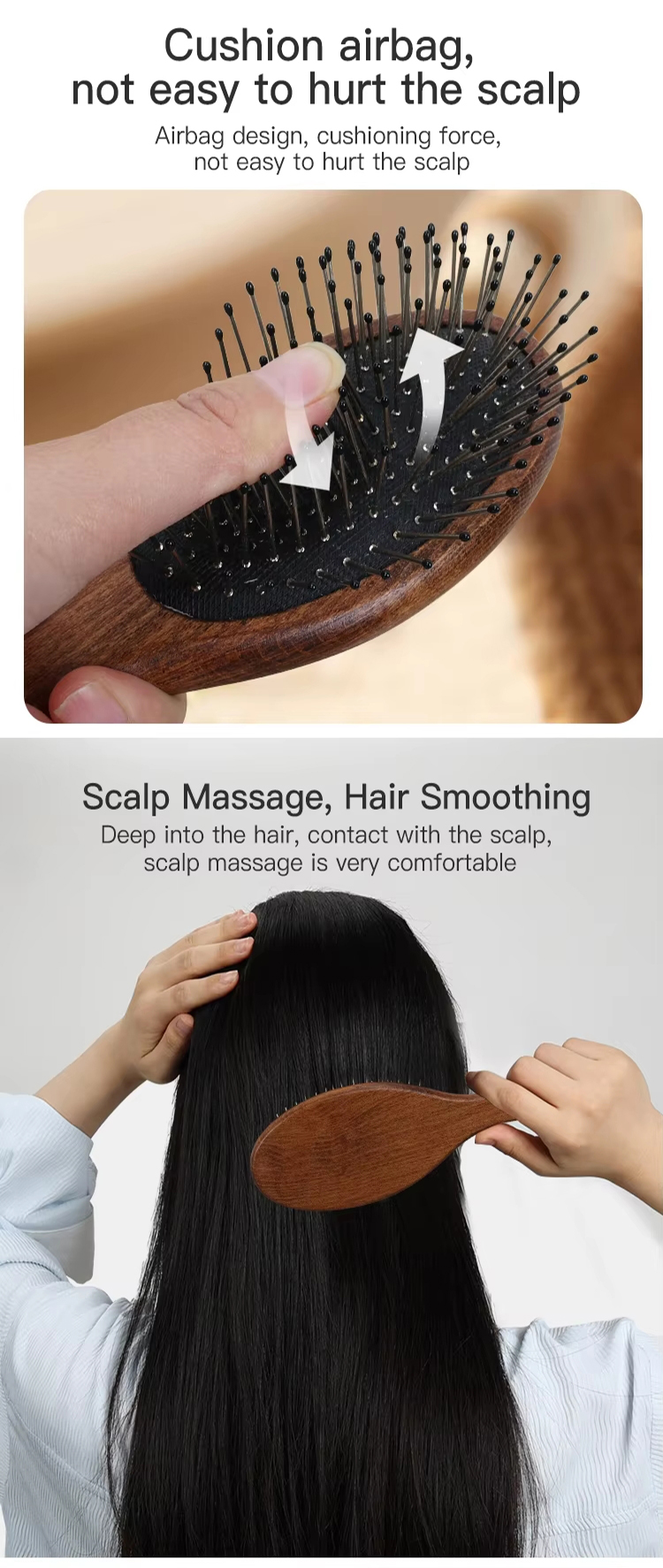 Custom logo Wooden Hair Brush With Wide Tooth