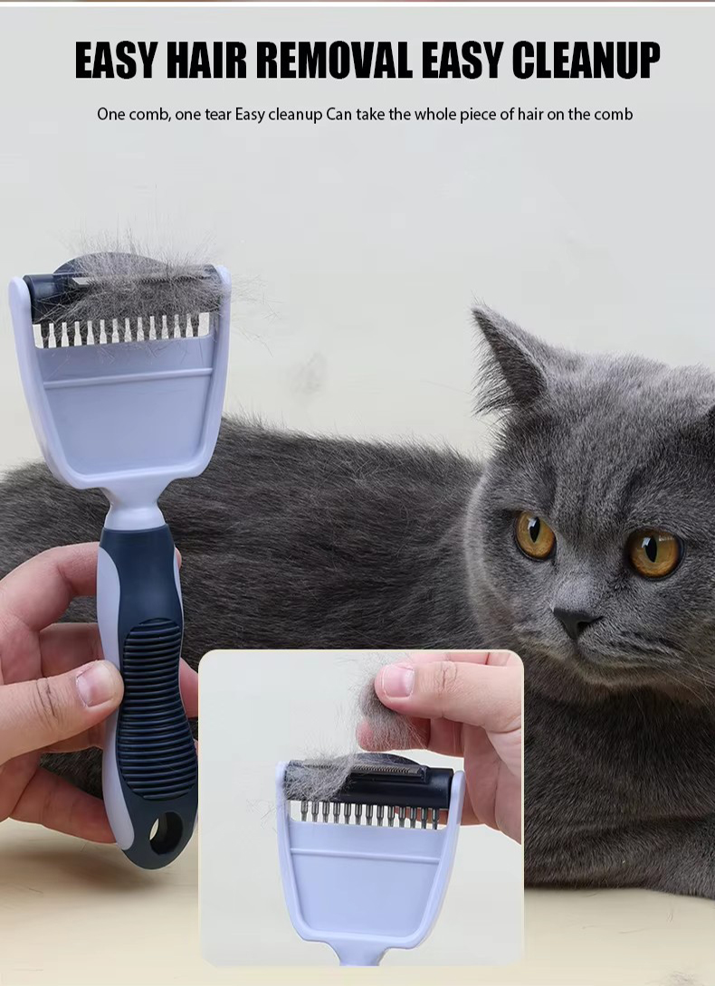 Factory Wholesale Custom Logo Two Rows Teeth Cat Hair Cleaning Dog Rake Comb Pet Grooming Products