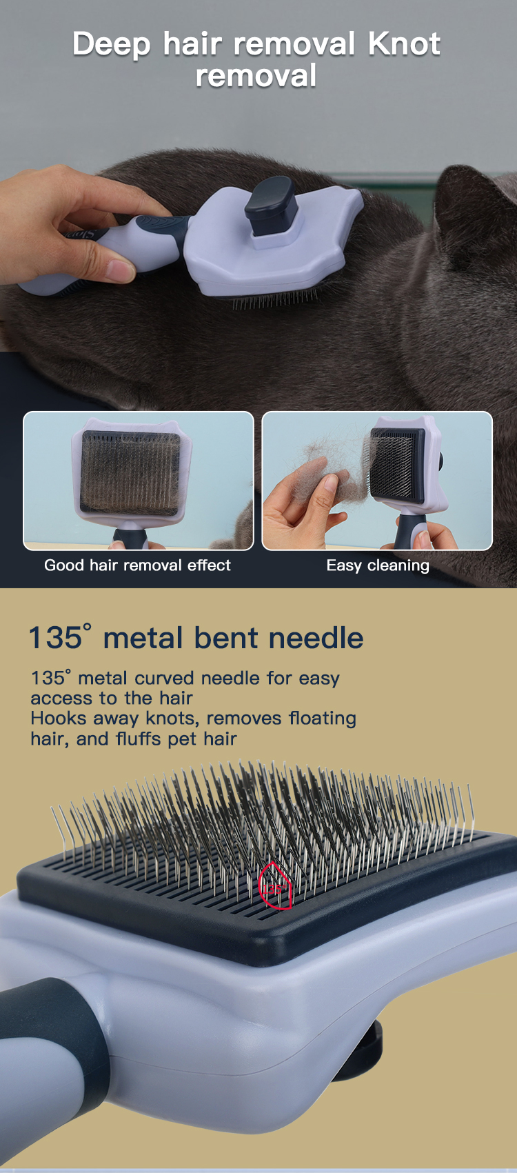 Factory Wholesale Custom Logo Self Cleaning Cat Pin Hair Brush Dog Pet Grooming Slicker Brush