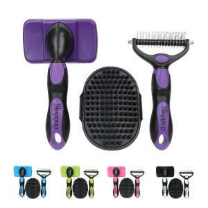 3 Pcs Pet Grooming Tool Kit Dog Cat Dematting Tool Slicker Undercoat Rake and Bath Brush