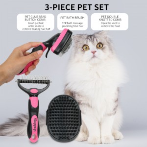 3 Pcs Pet Grooming Tool Kit Dog Cat Dematting Tool Slicker Undercoat Rake and Bath Brush