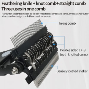 3 in 1 Safe Undercoat Rake Easy Mat Pet Knotting Comb Shedding Comb at Dematting Tool Dog Grooming Brush para sa Mga Aso at Pusa