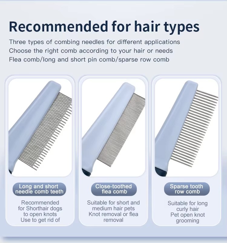 Factory Wholesale Custom Logo Pet Lice Hair Comb Dog Cat Flea Grooming Comb Metal Pin Comb