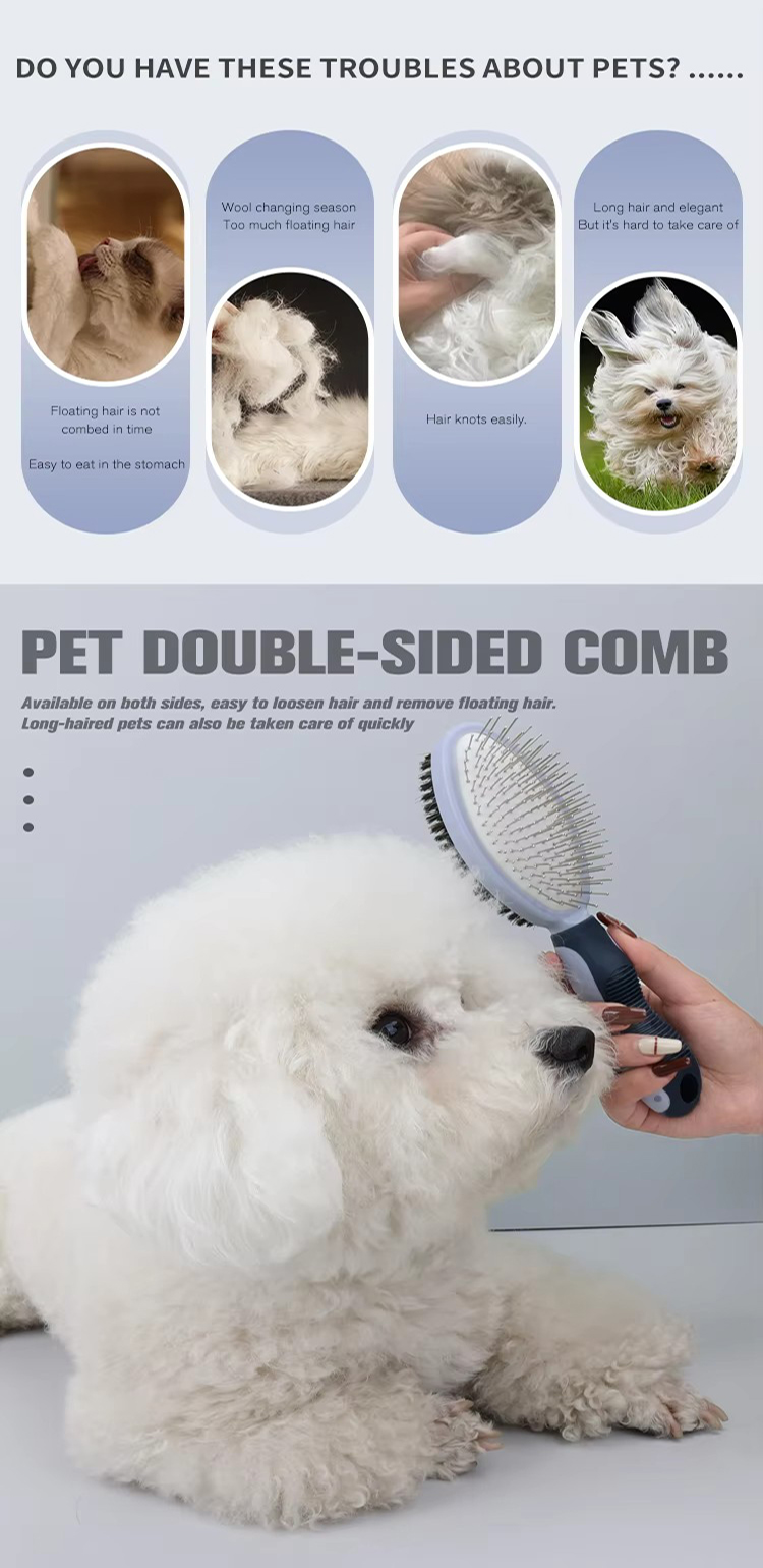 Factory Wholesale Custom Logo Double Sided Cat Hair Remover Massage Brush Dog Pet Grooming Brush