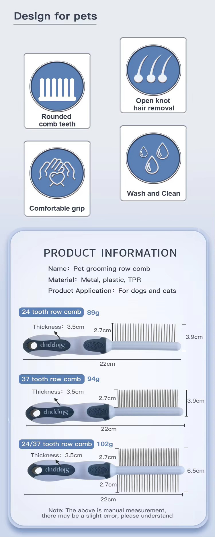 Factory Wholesale Custom Logo Pet Lice Hair Comb Dog Cat Flea Grooming Comb Metal Pin Comb