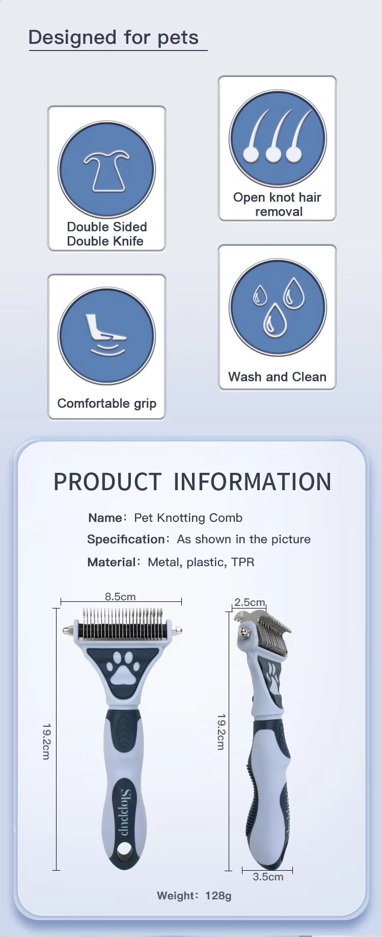 Factory Wholesale Custom Logo Double Sided Cat Hair Remover Comb Dog Dematting Comb Pet Grooming Comb