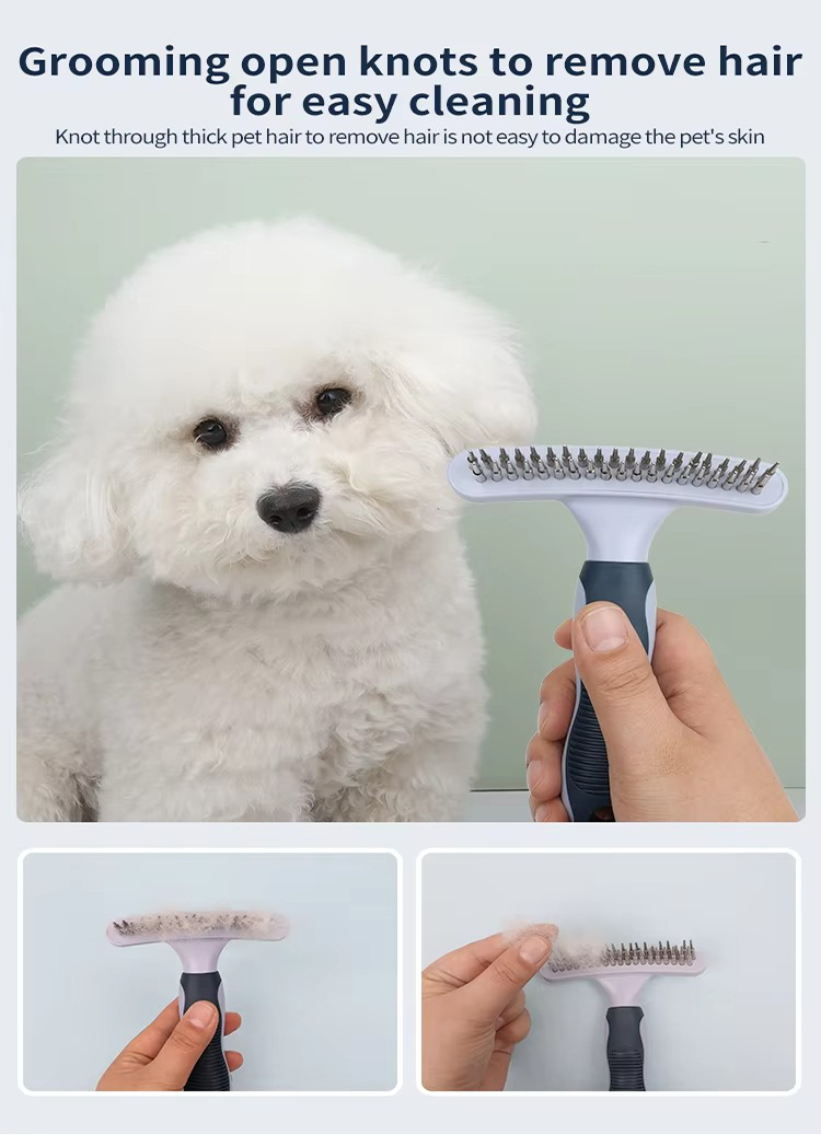 Factory Wholesale Custom Logo Two Rows Teeth Cat Hair Cleaning Dog Rake Comb Pet Grooming Products