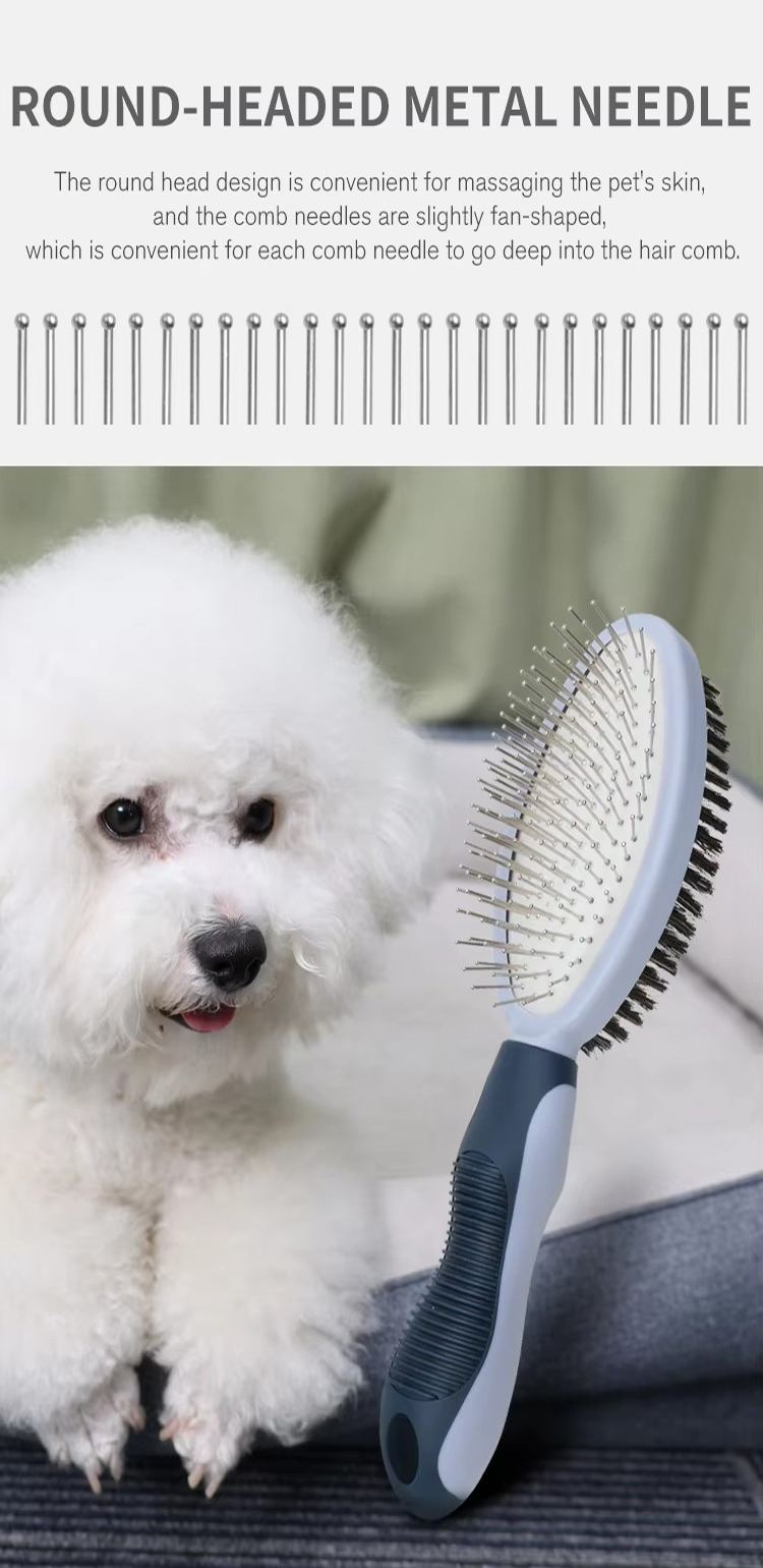 Factory Wholesale Custom Logo Double Sided Cat Hair Remover Massage Brush Dog Pet Grooming Brush