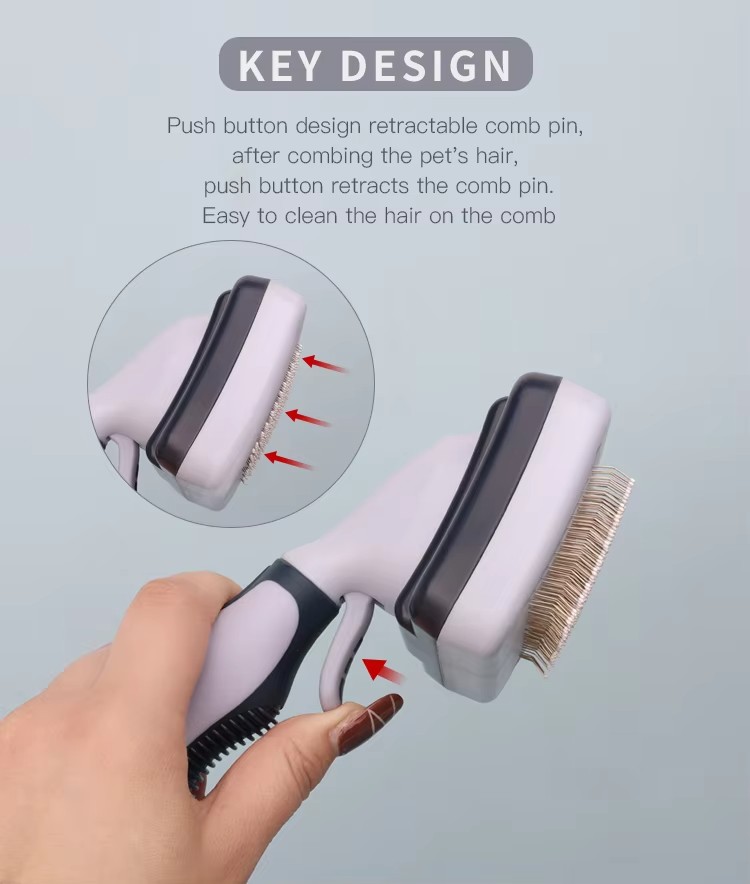 Factory Wholesale Custom Logo Self Cleaning Cat Hair Removal Pin Brush Dog Pet Grooming Slicker Brush