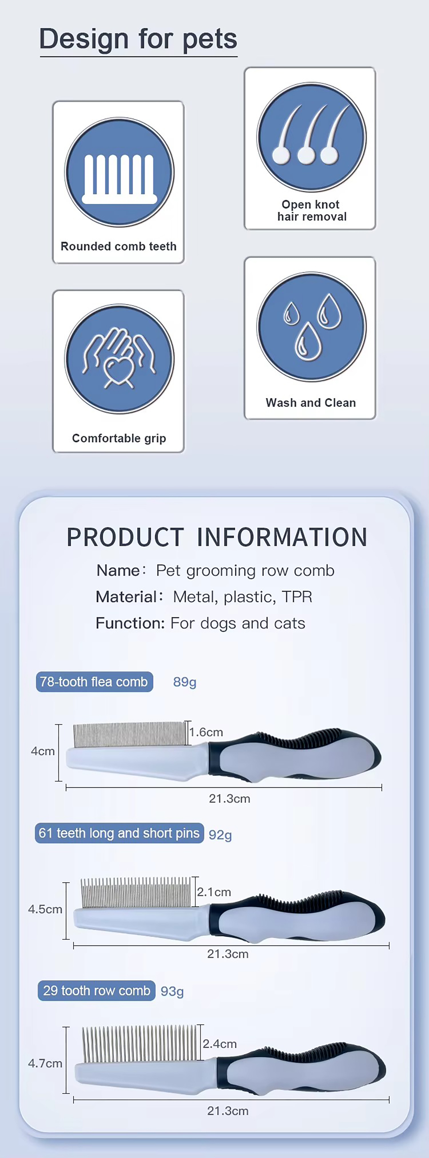 Factory Wholesale Custom Logo Pet Lice Hair Comb Dog Cat Flea Grooming Comb Metal Pin Comb
