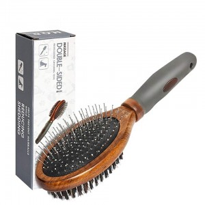 Brosse de massage en poils de chat en bois double face