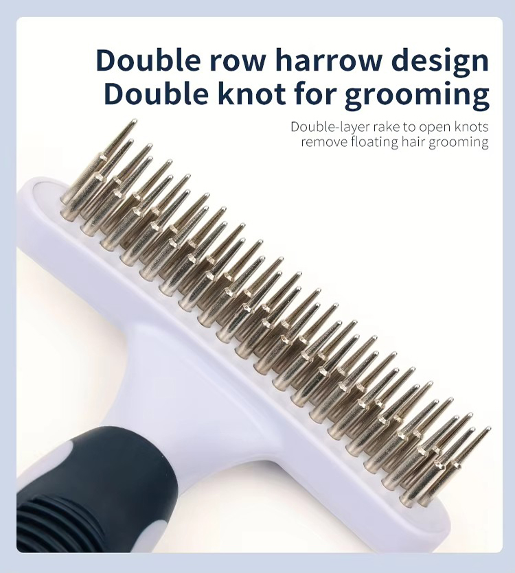 Factory Wholesale Custom Logo Two Rows Teeth Cat Hair Cleaning Dog Rake Comb Pet Grooming Products