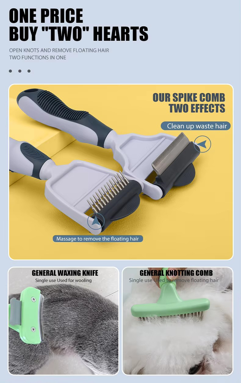 Factory Wholesale Custom Logo Two Rows Teeth Cat Hair Cleaning Dog Rake Comb Pet Grooming Products