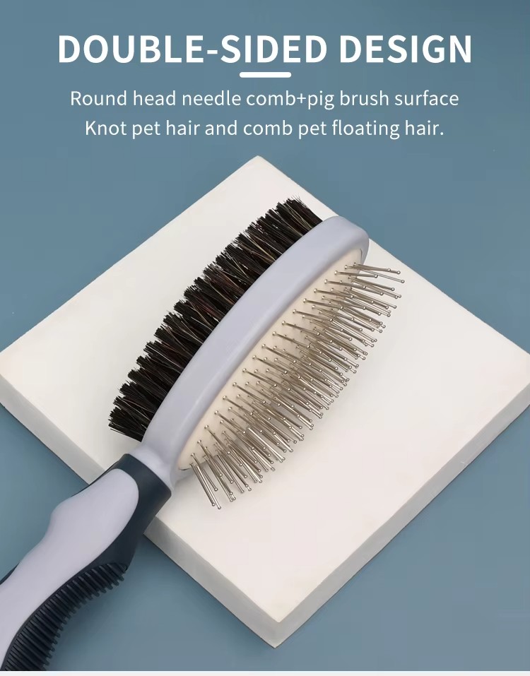 Factory Wholesale Custom Logo Double Sided Cat Hair Remover Massage Brush Dog Pet Grooming Brush