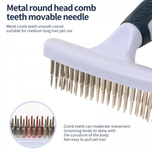 Factory Wholesale Custom Logo Two Rows Teeth Cat Hair Cleaning Dog Rake Comb Pet Grooming Products