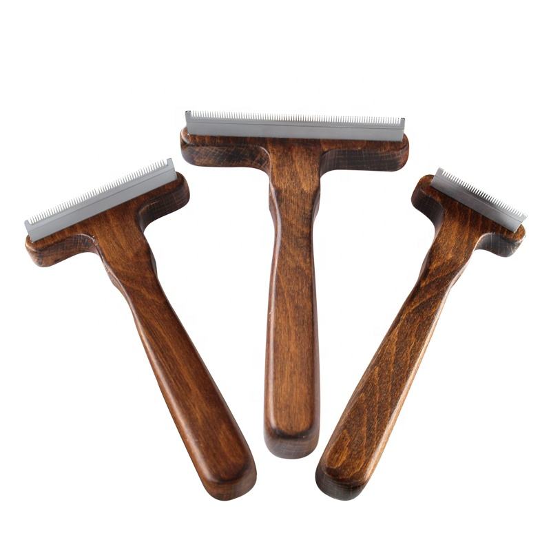 Antique Solid Wood Pet Hair Grooming Deshedding Brush