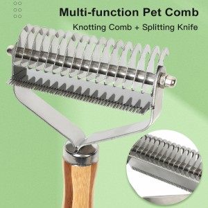 Bamboo Pet Hair Grooming Brush 2 Sided Dematting Shedding Undercoat Rake Brush Comb for Dogs and Cats
