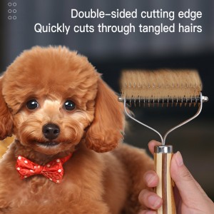 Bamboo Pet Hair Grooming Brush 2 Sided Dematting Shedding Undercoat Rake Brush Comb for Dogs and Cats