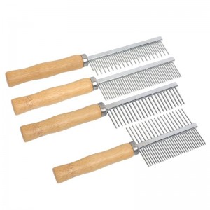 Bamboo Wooden Pet Metal Needle Comb