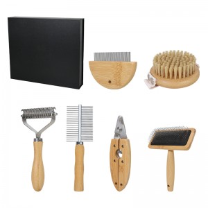 Biodegradable bamboo dog grooming set, wooden c...