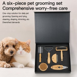 Biodegradable bamboo dog grooming set, wooden cat grooming brush kit for pet