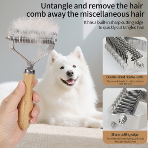 Biodegradable bamboo dog grooming set, wooden cat grooming brush kit for pet