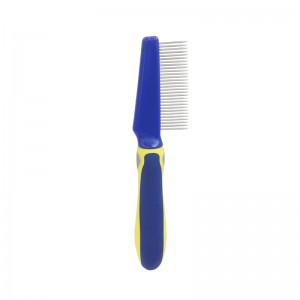Blue And Yellow Metal Pet Flea Grooming Comb