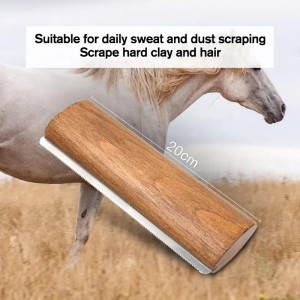 Custom Logo 20CM Wood Horse Sweat Scraper Curry Comb Shedding Deshedding Tool Horse Grooming Brush