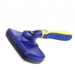 Blue And yellow Self Cleaning Button Hair Removal Pet Comb