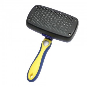 Blue And yellow Self Cleaning Button Hair Removal Pet Comb