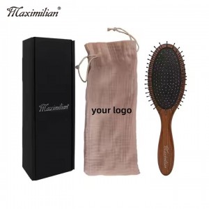 Custom logo Wooden Hair Brush With Wide Tooth Nylon Mix Boar Bristle Hair Detangling Comb Dog Massager Brush