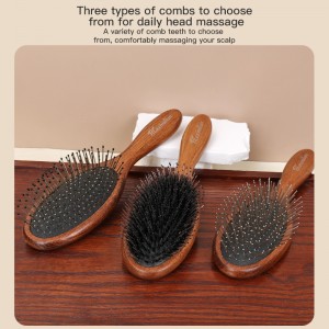 Custom logo Wooden Hair Brush With Wide Tooth Nylon Mix Boar Bristle Hair Detangling Comb Dog Massager Brush