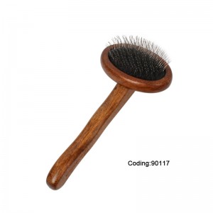 Haarbürste für die Fellpflege von Haustieren und Hunden aus dunklem Holz