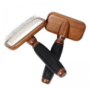 Cepillo para el pelo con pasador de gato de madera oscura, cepillo para el cuidado de perros y mascotas