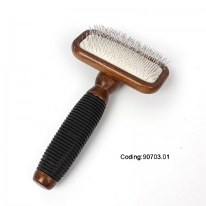 Dark Wooden Cat Pin Hair Brush Pet Dog Grooming Slicker Brush