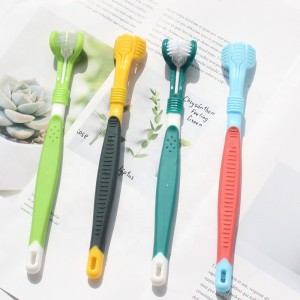 Factory Wholesale Multicolor Three Heads Pet Dental Care Cat Dog Toothbrush