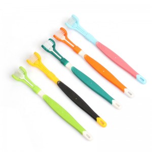 Factory Wholesale Multicolor Three Heads Pet Dental Care Cat Dog Toothbrush