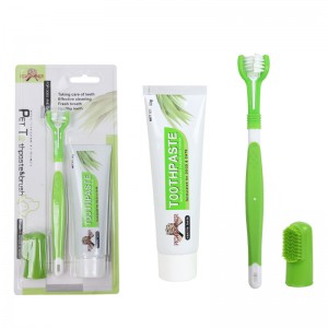 Factory Wholesale 3 in 1 Dog Dental Care Pet Cat Dog Toothbrush Set With Finger Toothbrush and Toothpaste