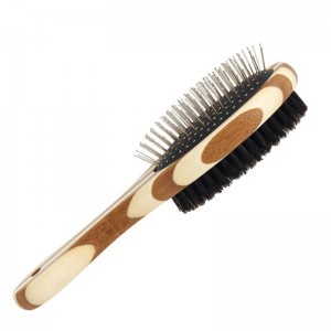 Brosses de nettoyage de massage pour animaux de compagnie en bois de bambou double face