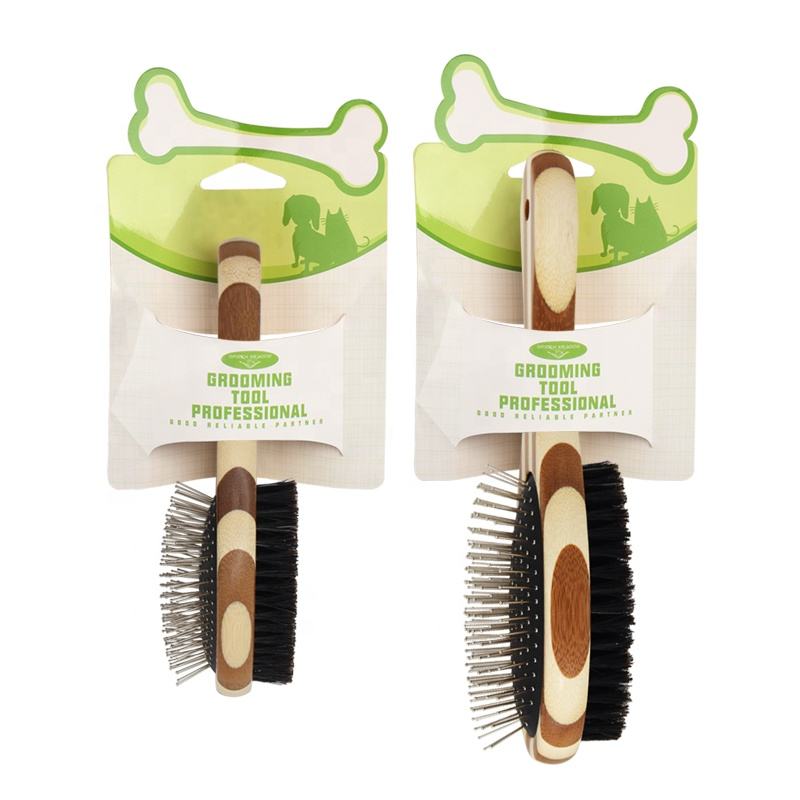 Brosses de nettoyage de massage pour animaux de compagnie en bois de bambou double face