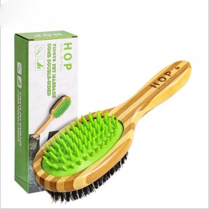 Brosse à poils en bois de bambou double face pour animaux de compagnie