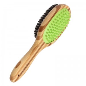 Brosse à poils en bois de bambou double face pour animaux de compagnie