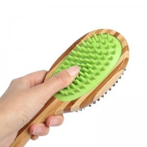 Brosse à poils en bois de bambou double face pour animaux de compagnie