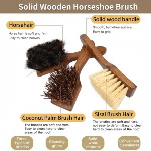 Durable Wooden Handle Soft Horse Hair Bristle Dandy Brush Horse Grooming Tools