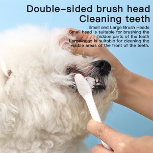 Eco Friendly Soft Nylon Bristle Dog Finger Tooth Brush Biodegradable Double Head 360 Wheat Straw Cat Pet Tootnbrush