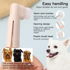 Eco Friendly Soft Nylon Bristle Dog Finger Tooth Brush Biodegradable Double Head 360 Wheat Straw Cat Pet Tootnbrush