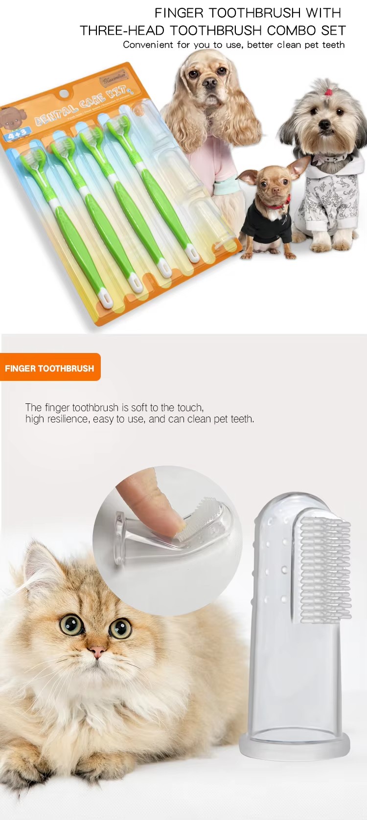 Factory Wholesale Blister Card Packaging 7 in 1 Cat Dental Care Dog Pet Toothbrush Set (12)