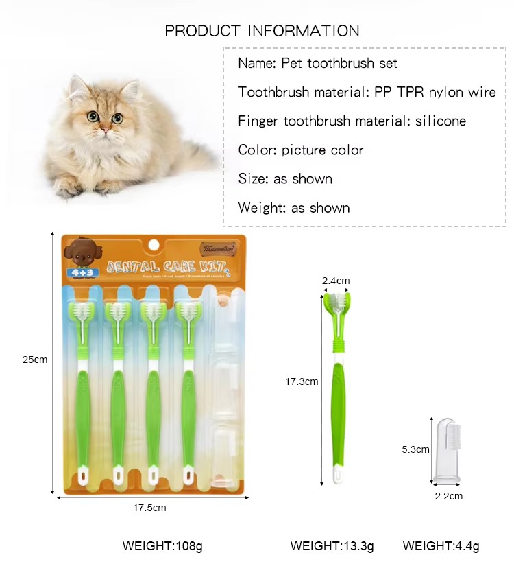 Factory Wholesale Blister Card Packaging 7 in 1 Cat Dental Care Dog Pet Toothbrush Set (7)