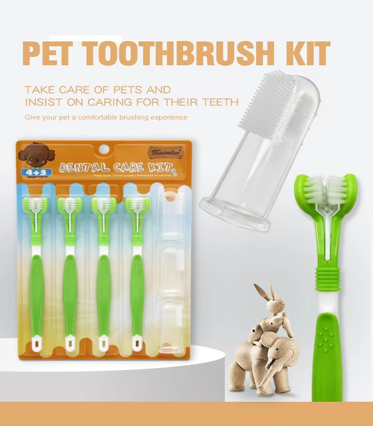 Factory Wholesale Blister Card Packaging 7 in 1 Cat Dental Care Dog Pet Toothbrush Set (8)